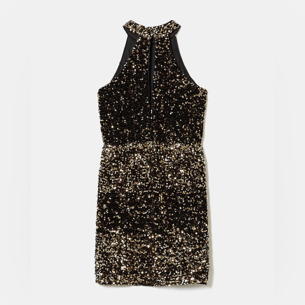 NWT Velvet Sequin Halter-Neck Fit And Flare Cocktail Dress